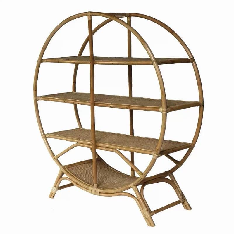 Round Rattan Bookshelf Asian Style Large