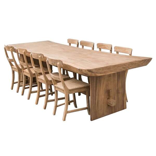 Rustic Suar Slab Dining Table with Teak Chairs