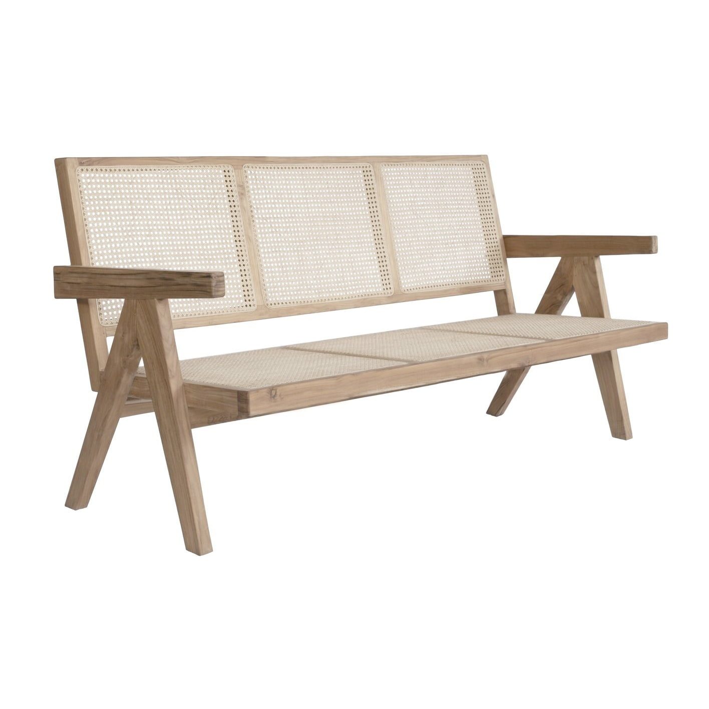 Teak and Rattan Bench Sofa Large